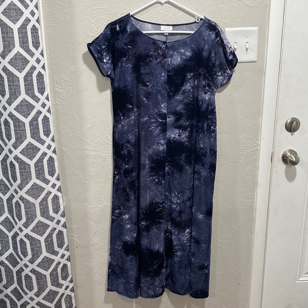 J Jill Pure Jill Tie-Dyed Velvet Maxi Dress Blue Size Small
